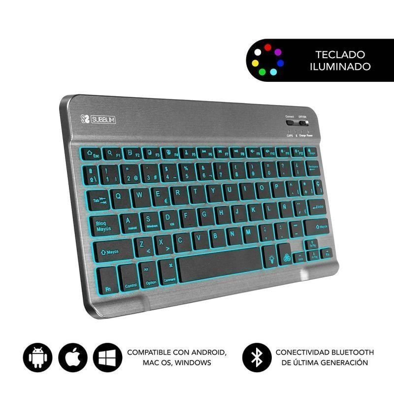 Teclado Compacto Inalámbrico por Bluetooth Subblim Smart Backlit
Gris