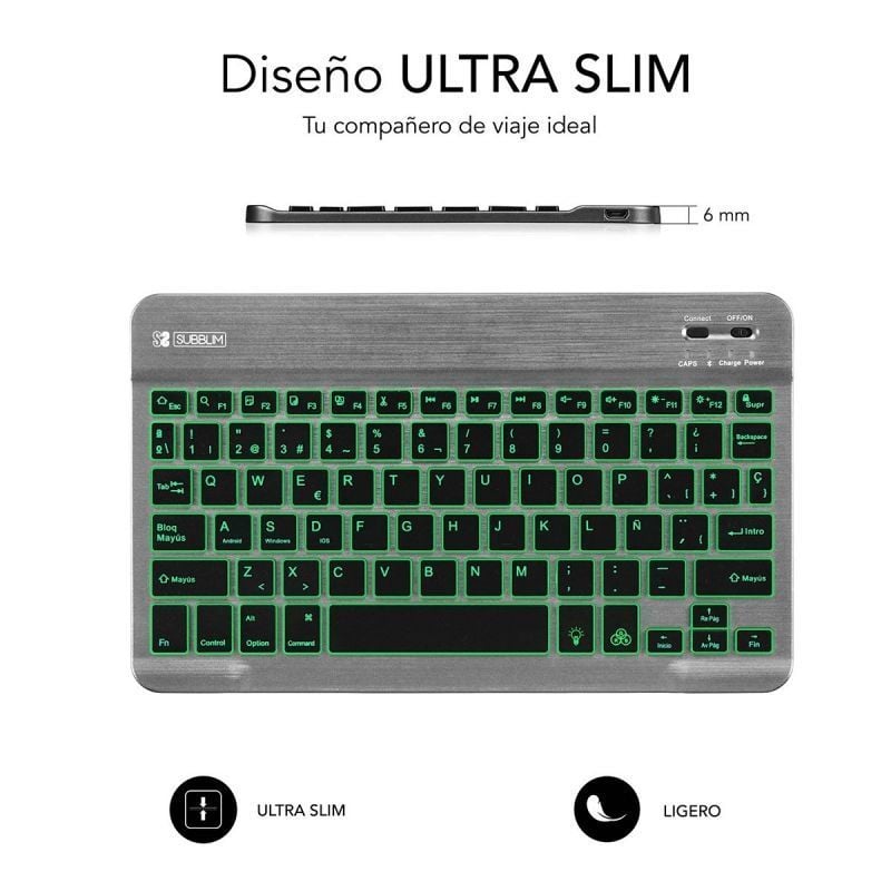 Teclado Compacto Inalámbrico por Bluetooth Subblim Smart Backlit
Gris