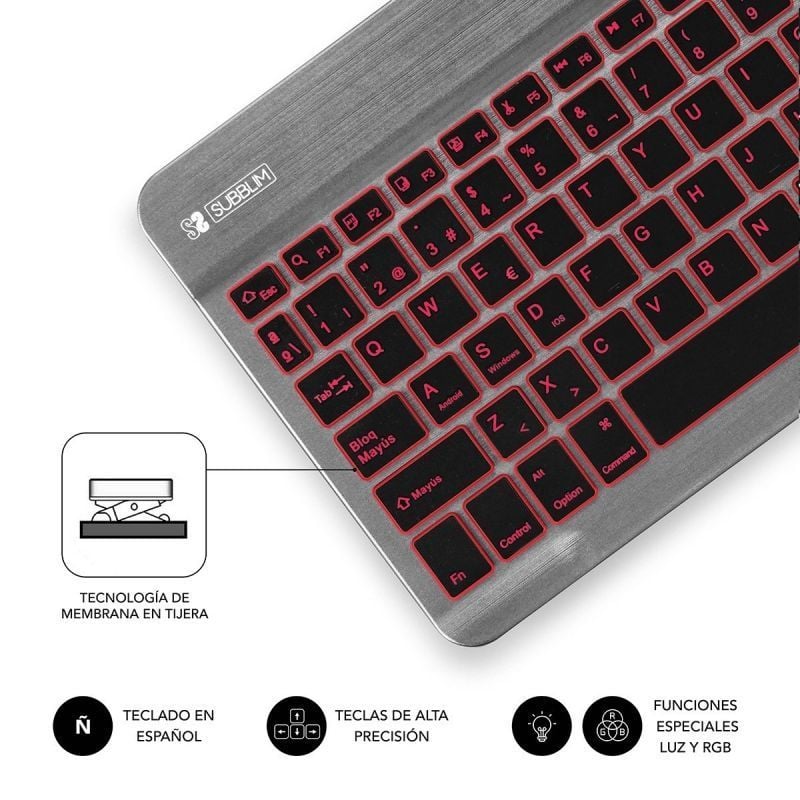 Teclado Compacto Inalámbrico por Bluetooth Subblim Smart Backlit
Gris
