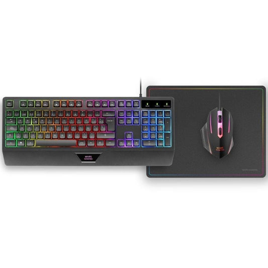 Pack Gaming Mars Gaming MCP124
Teclado H-MECH  + Ratón Óptico + Alfombrilla
Negro