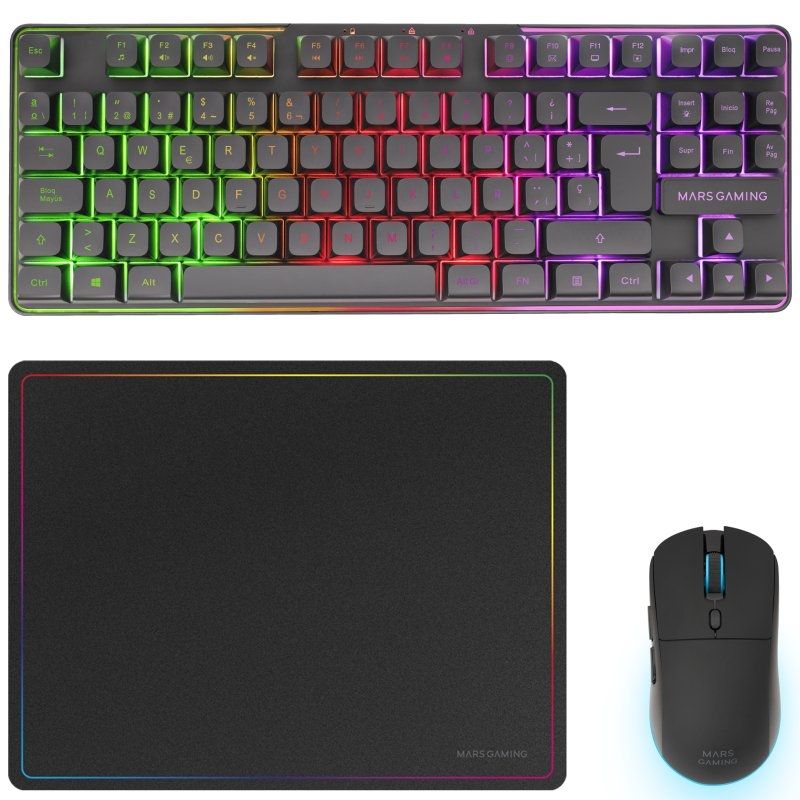 Pack Gaming Mars Gaming MCPWTKL
Teclado Inalámbrico + Ratón Inalámbrico + Alfombrilla