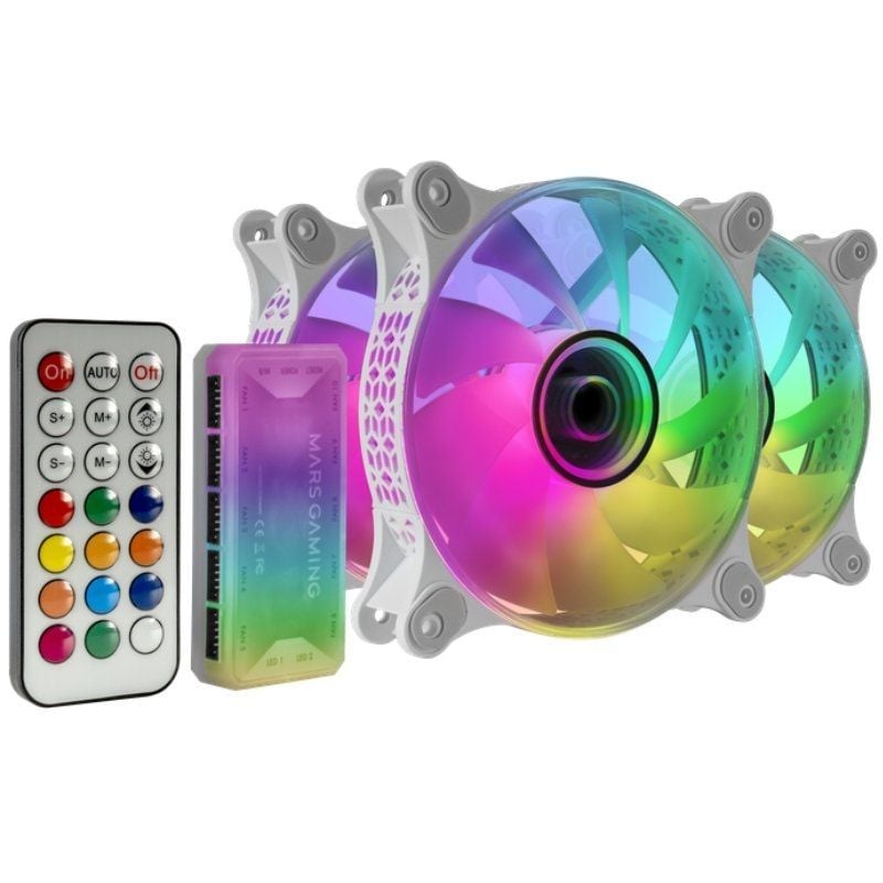 Pack 3 Ventiladores Mars Gaming MF-3DKITW
12cm + HUB + Mando a Distancia
ARGB
Blanco