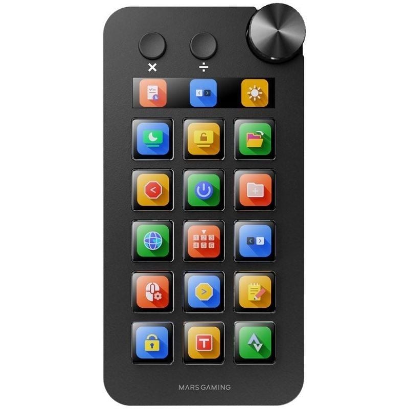 Control Deck Mars Gaming MSD-NEO
15 Teclas LCD
1 Rueda
2 Botones
Negro