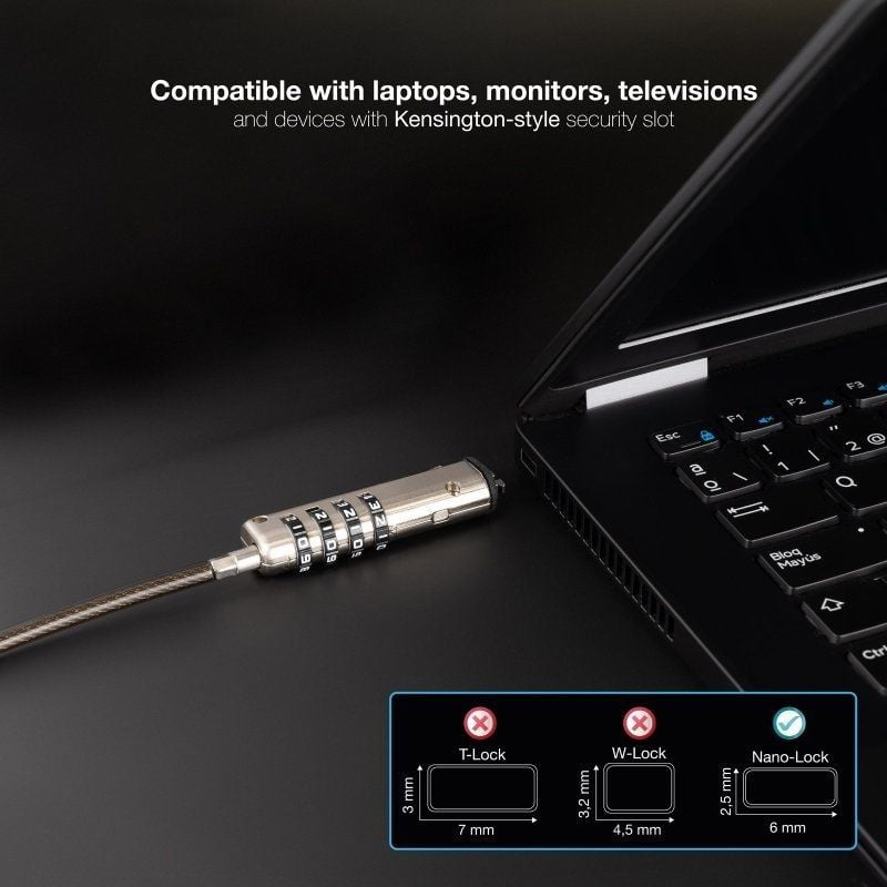 Cable de Seguridad Tipo NANO para Portátiles TooQ TQCLKC0035-G
1.5m