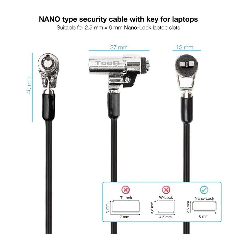 Cable de Seguridad Tipo NANO para Portátiles TooQ TQCLKC0045-G
1.5m