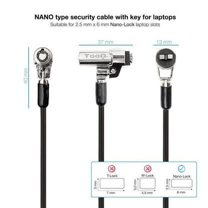 Cable de Seguridad Tipo NANO para Portátiles TooQ TQCLKC0045-G
1.5m