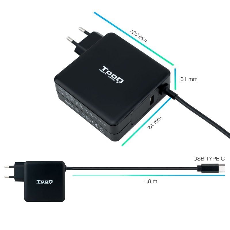 Cargador de Portátil TooQ TQLC-USBC90PD USB Tipo-C
90W
Automático
Voltaje 5-20V