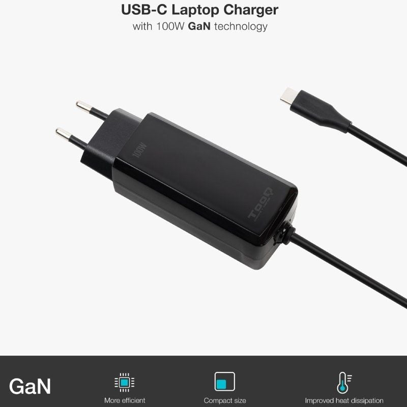Cargador de Portátil GaN TooQ TQLC-USBCGAN100PD-C USB Tipo-C
100W
Automático
Voltaje 5-20V