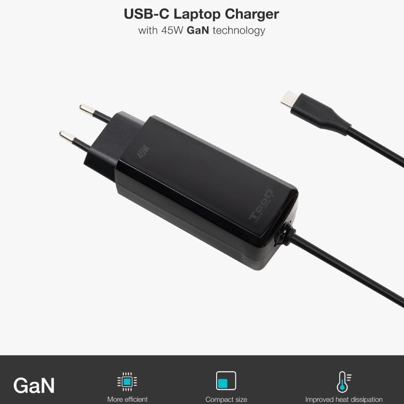 Cargador de Portátil GaN TooQ TQLC-USBCGAN100PD-C USB Tipo-C
45W
Automático
Voltaje 5-20V