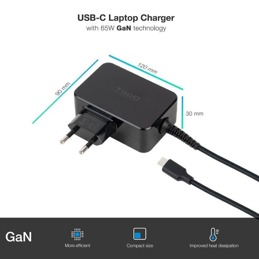 Tooq Cargador portatil GAN USB-C PD 65W Negro
