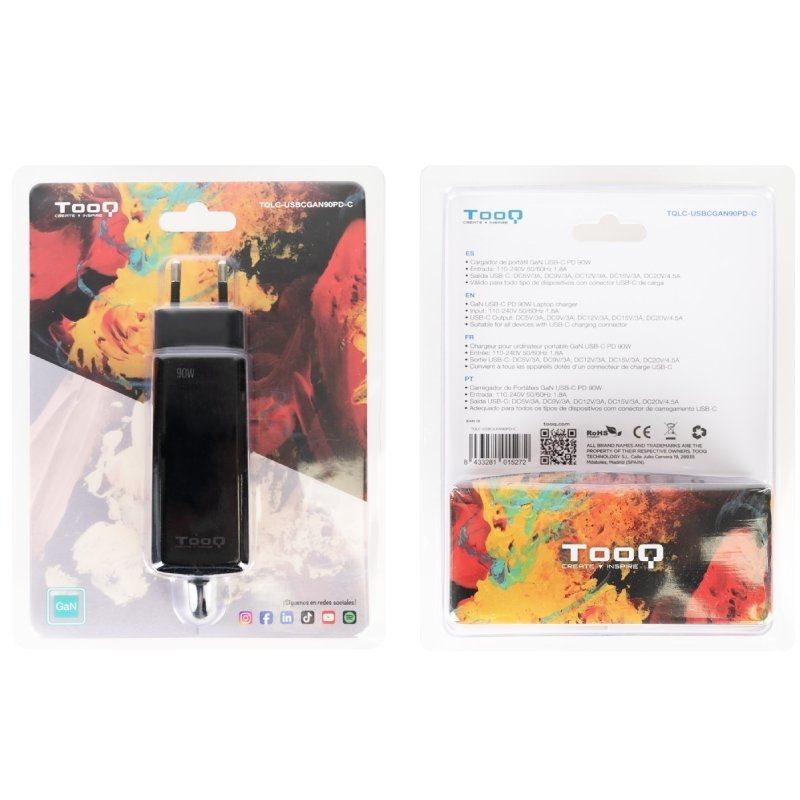 Cargador de Portátil GaN TooQ TQLC-USBCGAN90PD-C USB Tipo-C
90W
Automático
Voltaje 5-20V