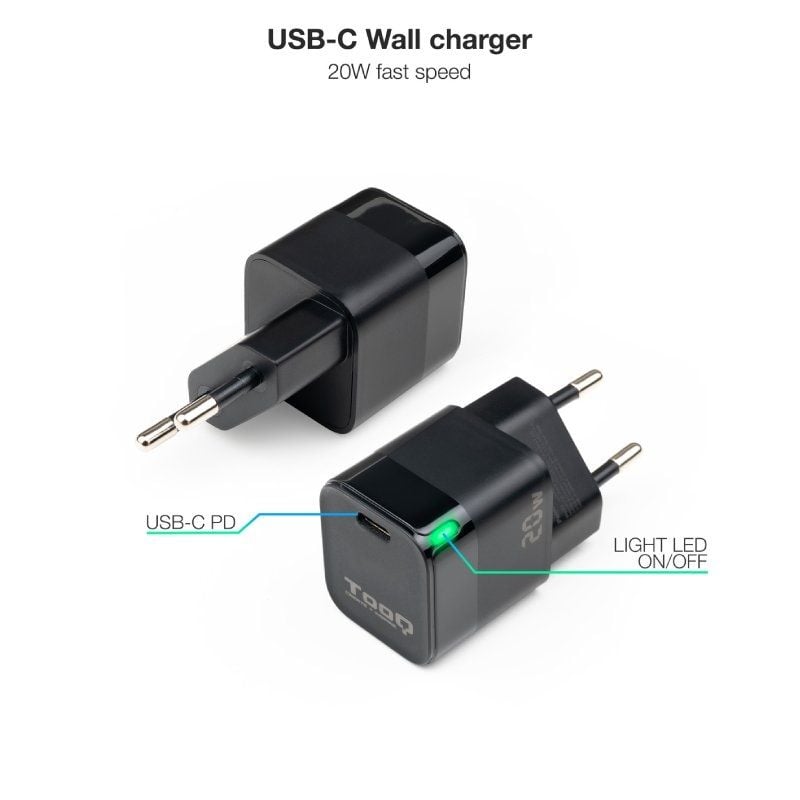 Cargador de Pared TooQ TQWC-PD20
1xUSB Tipo-C
20W