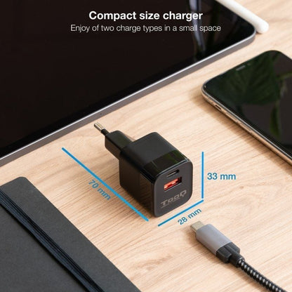 Cargador de Pared TooQ TQWC-QCPD20
1xUSB Tipo-C
1xUSB
20W