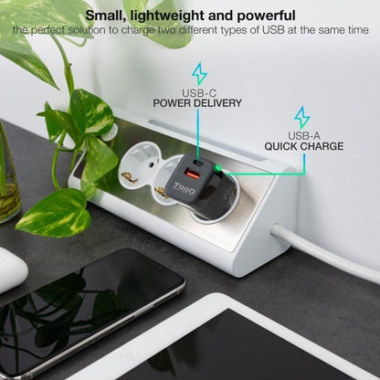 Cargador de Pared TooQ TQWC-QCPD20
1xUSB Tipo-C
1xUSB
20W