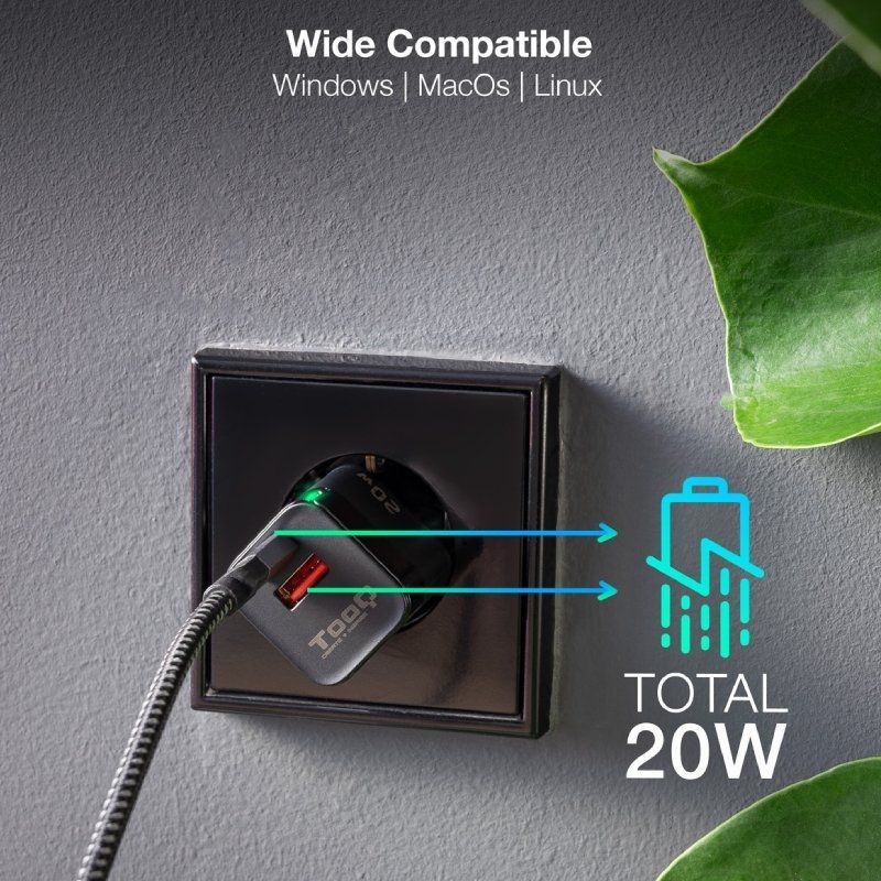 Cargador de Pared TooQ TQWC-QCPD20
1xUSB Tipo-C
1xUSB
20W