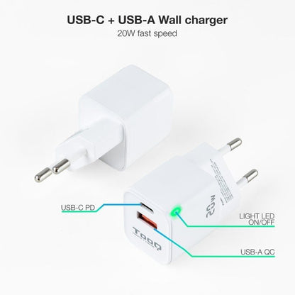 Cargador de Pared TooQ TQWC-QCPD20WT
1xUSB-Tipo C
1x USB
20W
Blanco