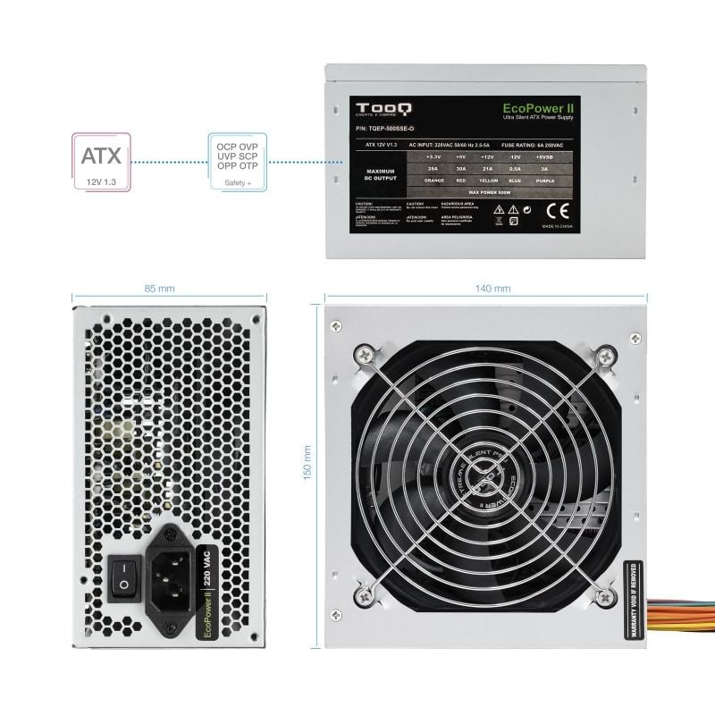 Fuente de Alimentación Tooq TQEP-500SSE-O OEM
500W
Ventilador 12cm