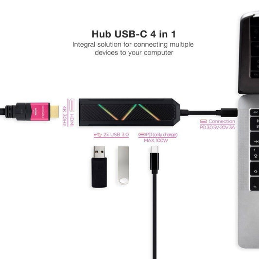 Nanocable Hub USB-C 4 en 1 USB-A+USB-C+HDMI