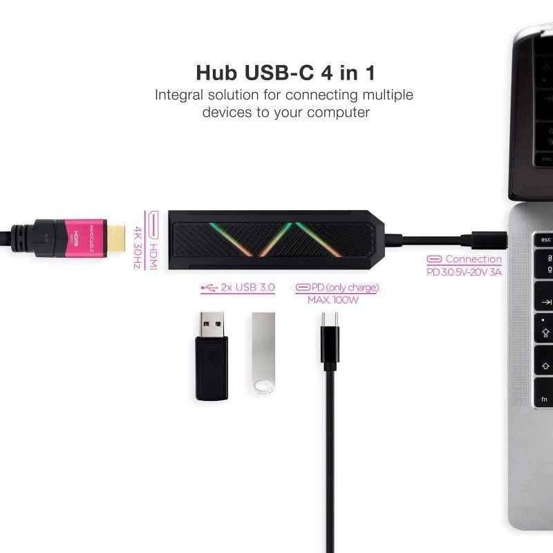 Nanocable Hub USB-C 4 en 1 USB-A+USB-C+HDMI