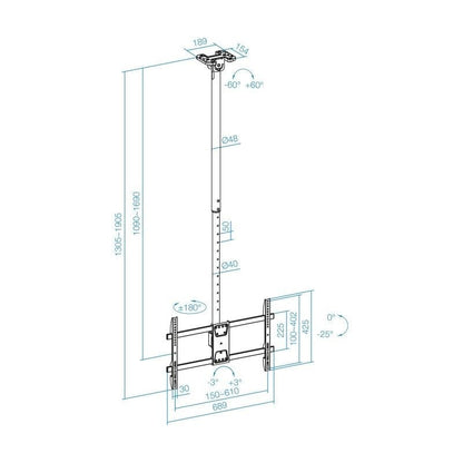 Soporte de Techo Giratorio
Inclinable
Nivelable TooQ LPCE1186TSLI-XL-B para TV de 43-86"
hasta 60kg