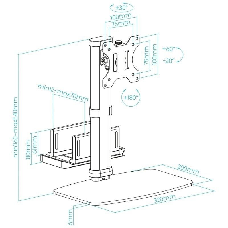 Tooq DB1127TN-B Soporte mesa Monitor+Minipc 17-27