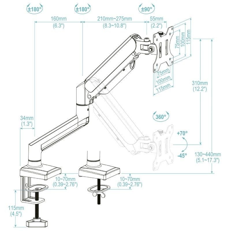 Tooq Soporte mesa DB1334TNR-B 1 brazo 13-34"