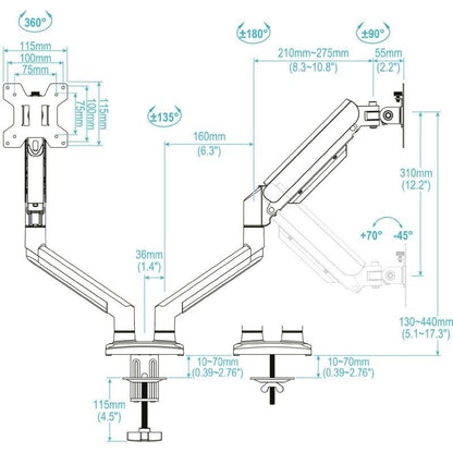 Soporte de Mesa para 2 Monitores TooQ DB1434TNR-W
Giratorio
Inclinable
hasta 10kg