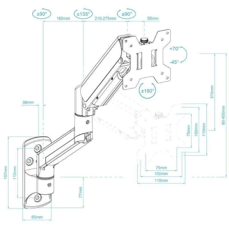 Soporte de Pared para Monitor TooQ LP1334TNR-B
Giratorio
Inclinable
Rotatorio
hasta 10kg