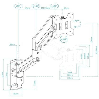 Soporte de Pared para Monitor TooQ LP1334TNR-B
Giratorio
Inclinable
Rotatorio
hasta 10kg