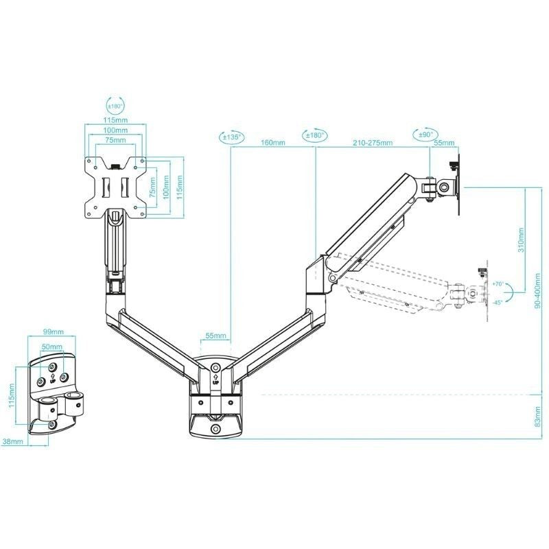 Soporte de Pared para 2 Monitores TooQ LP1434TNR-B
Giratorio
Inclinable
Rotatorio
hasta 10kg