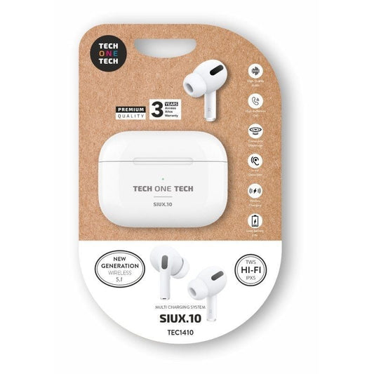 Auriculares Bluetooth Tech One Tech SIUX.10 TEC1410
con estuche de carga
Autonomía 5h
Blancos