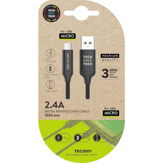 Cable USB 2.0 Tech One Tech TEC2001
USB Macho - MicroUSB Macho
1m
Negro