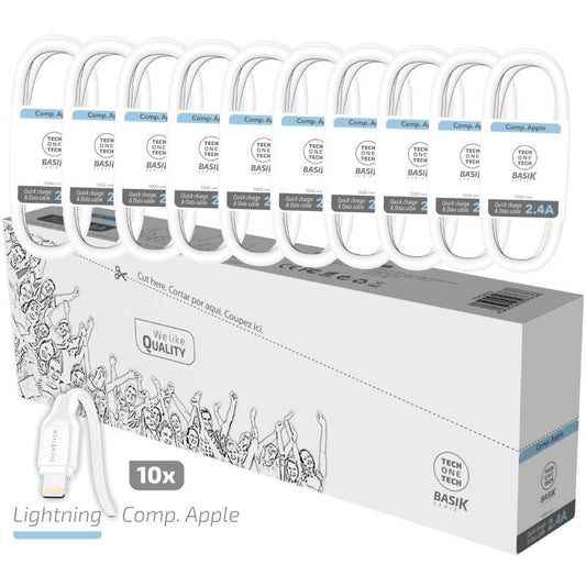 Pack 10 Cables Lightning Tech One Tech Basik TEC2952
USB Macho - Lightning Macho
1m
Blanco