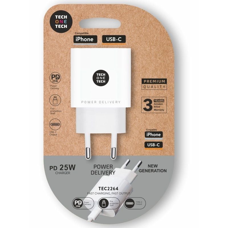 Cargador de Pared Tech One Tech TEC2264
1xUSB Tipo-C
25W
Blanco