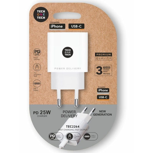Cargador de Pared Tech One Tech TEC2264
1xUSB Tipo-C
25W
Blanco