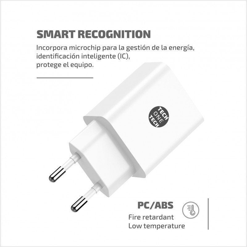 Cargador de Pared Tech One Tech TEC2403
2xUSB + Cable USB Tipo-C
12W
Blanco