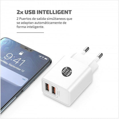 Cargador de Pared Tech One Tech TEC2403
2xUSB + Cable USB Tipo-C
12W
Blanco