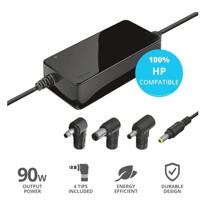Cargador de Portátil Trust MAXO Para HP
90W
Automático
4 Conectores
Voltaje 18-20V