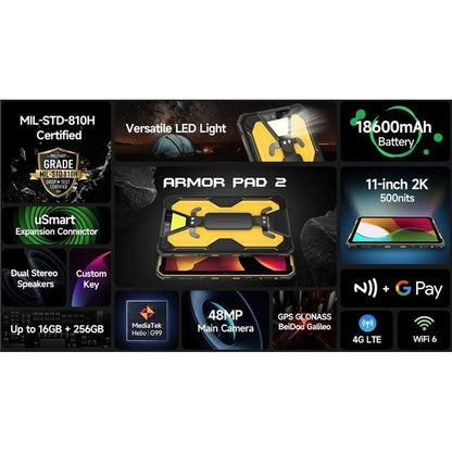 Tablet Rugerizada Ulefone Armor Pad 2 11"
8GB
256GB
Octacore
4G
Negro y Amarillo