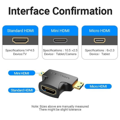 Adaptador HDMI 2 en 1 Vention AGFB0
HDMI Hembra - Micro HDMI Macho - Mini HDMI Macho