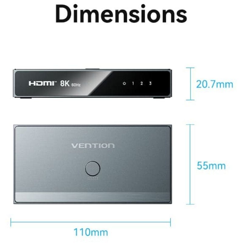 Switch Conmutador 8K HDMI 2.1 Vention AKRH0 HDMI Hembra
3x HDMI Hembra
1x USB Tipo-C DP