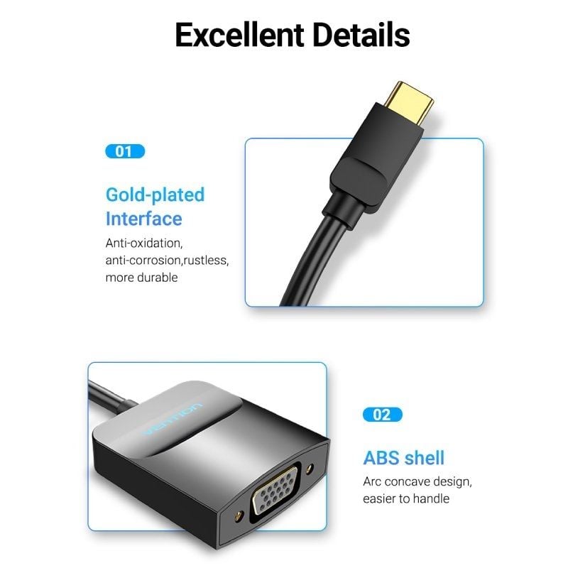 Adaptador USB Tipo-C Vention TDDBB
USB Tipo-C Macho - VGA Hembra