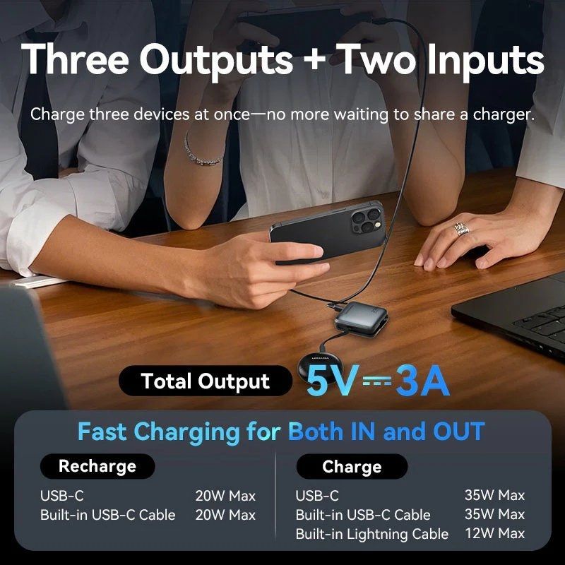 Powerbank 10000mAh Vention FHFN0
35W
Gris
Incluye Cable USB TIpo-C y Lightning