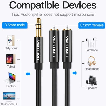 Cable Estéreo Vention BBSBY
Jack 3.5 Macho - 2x Jack 3.5 Hembra
30cm
Negro