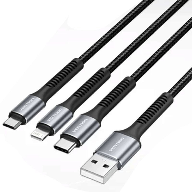 Cable USB 2.0 Lightning Vention H18BAV
USB Tipo-C Macho
Lightning Macho - MicroUSB Macho - USB Macho
1.2m
Negro