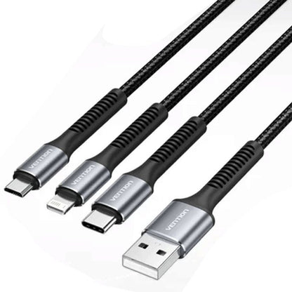 Cable USB 2.0 Lightning Vention H18BAV
USB Tipo-C Macho
Lightning Macho - MicroUSB Macho - USB Macho
1.2m
Negro