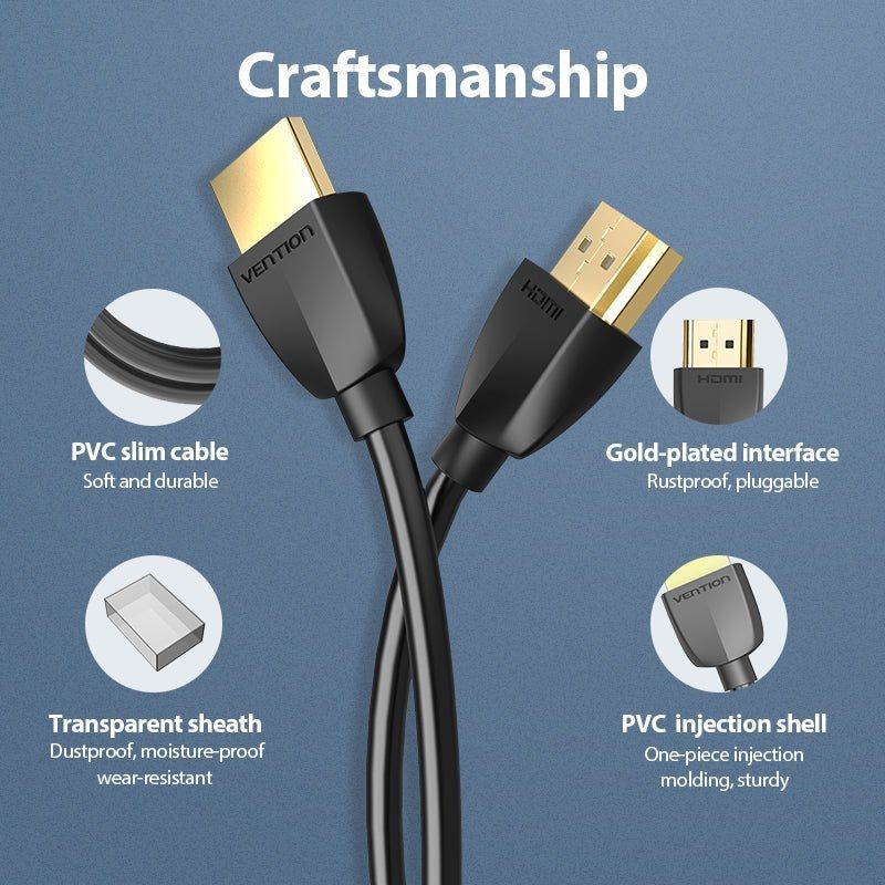 Cable HDMI 2.0 4K Portatil Vention AAIBF
HDMI Macho - HDMI Macho
1m
Negro