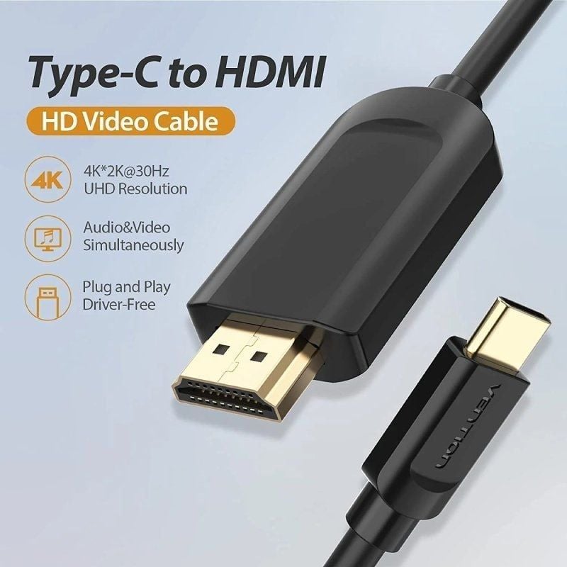 Cable Conversor HDMI 1.4 4K Vention CGUBF
USB Tipo-C Macho - HDMI Macho
1m
Negro
