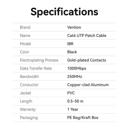 Cable de Red RJ45 UTP Vention IBRBJ Cat.6
5m
Negro