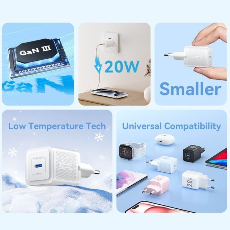 Cargador de Pared GaN Vention FEPL0-EU
1xUSB Tipo-C
20W